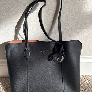 Furla Vittoria Black Leather Tote Bag